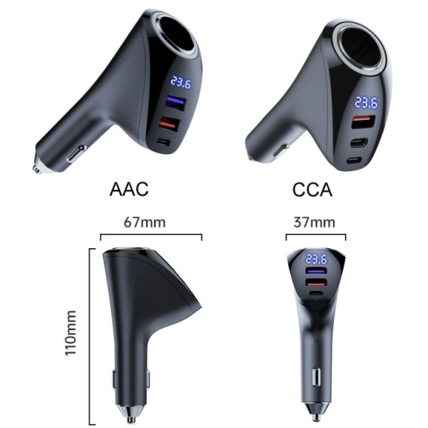 Autolader Multifunctionele Digitale Display QC Opladen Sigarettenaansteker Adapter, AAC Dual USB, CCA Dual PD