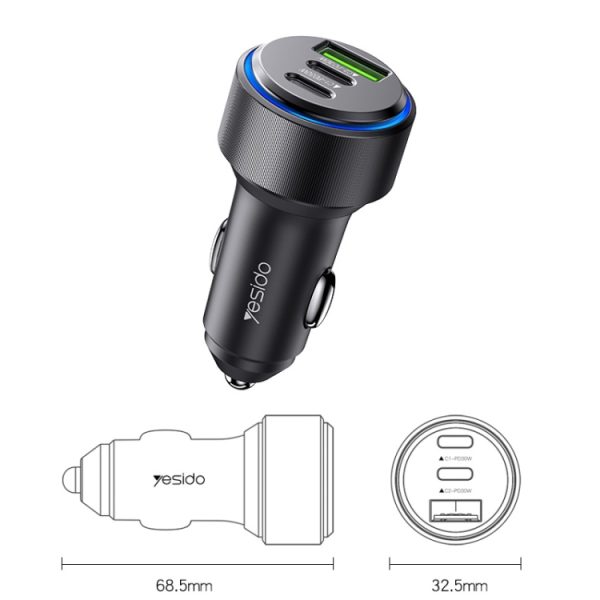 Yesido Y50 auto USB3.0 snellader 30W aluminiumlegering PD snel opladen, Y50