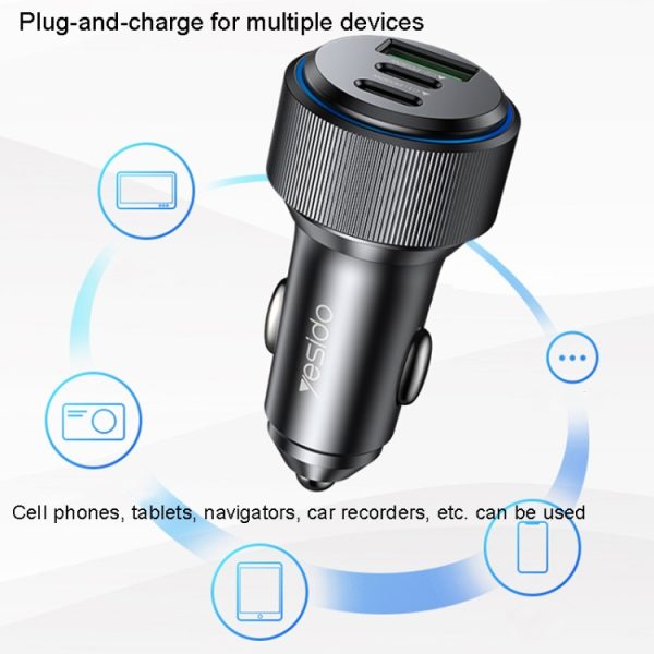 Yesido Y50 auto USB3.0 snellader 30W aluminiumlegering PD snel opladen, Y50