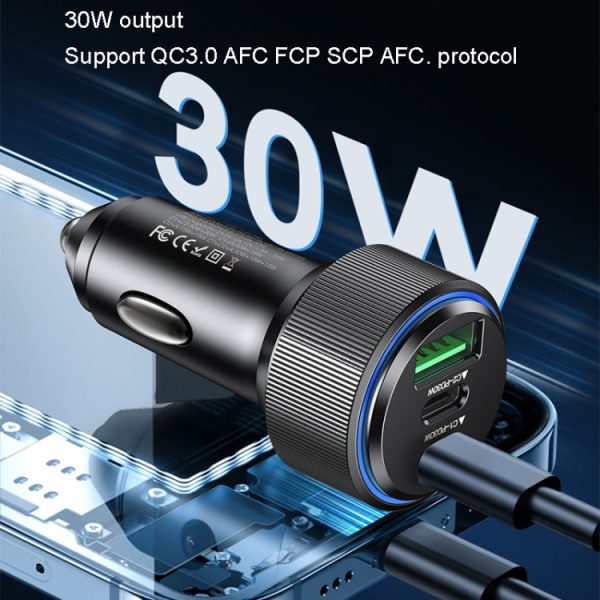 Yesido Y50 auto USB3.0 snellader 30W aluminiumlegering PD snel opladen, Y50
