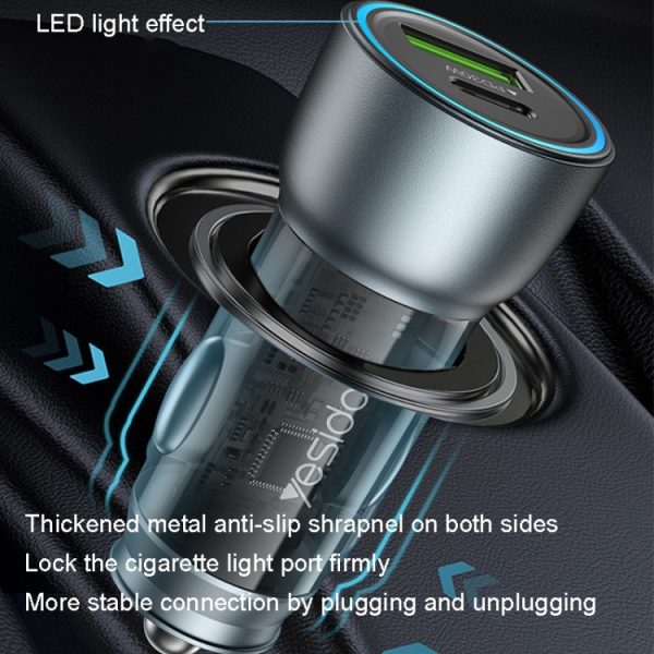 Yesido Y49 auto USB3.0 snellader 30W doorschijnend PD snel opladen, Y49