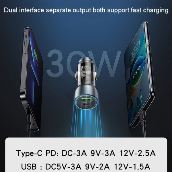 Yesido Y49 auto USB3.0 snellader 30W doorschijnend PD snel opladen, Y49