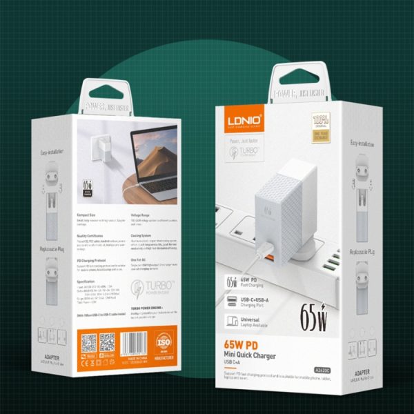 LDNIO A2620C 65W universele telefoon-tabletlader Type-C/USB-C-poort snellader, 65W EU Plug, 65W UK Plug, 65W US Plug
