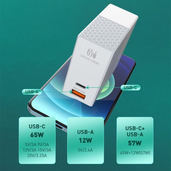 LDNIO A2620C 65W universele telefoon-tabletlader Type-C/USB-C-poort snellader, 65W EU Plug, 65W UK Plug, 65W US Plug