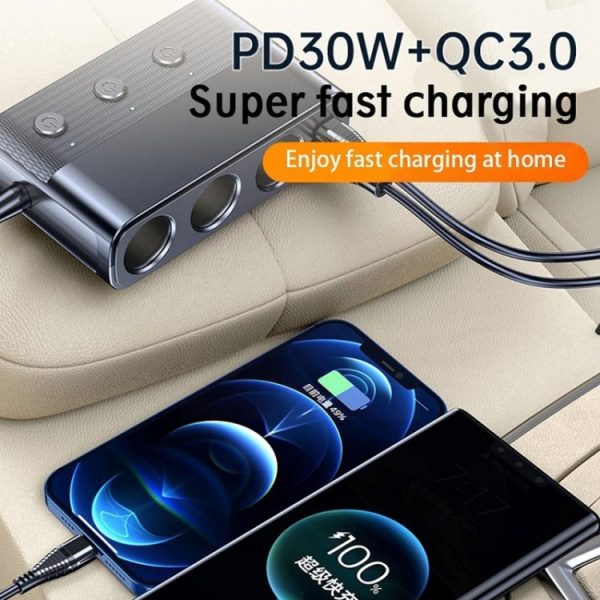 Auto Sigarettenaansteker USB3.0/PD Interface 128W Autolader