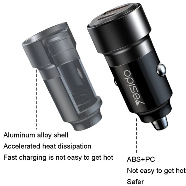 Autolader QC3.0+PD30W Type-C/USB-C+USB Dual Port Quick Charge, Yesido Y54 With 8 Pin To Type-C/USB-C Line, Yesido Y55 With Double Type-C/USB-C Port Line