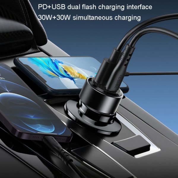 Autolader QC3.0+PD30W Type-C/USB-C+USB Dual Port Quick Charge, Yesido Y54 With 8 Pin To Type-C/USB-C Line, Yesido Y55 With Double Type-C/USB-C Port Line