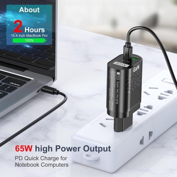 65W GaN mobiele telefoon oplader PD snellader computeradapter, Black EU Plug, Black UK Plug, Black US Plug, Black AU Plug, Black KR Plug, White EU Plug, White UK Plug, White US Plug, White AU Plug, White KR Plug