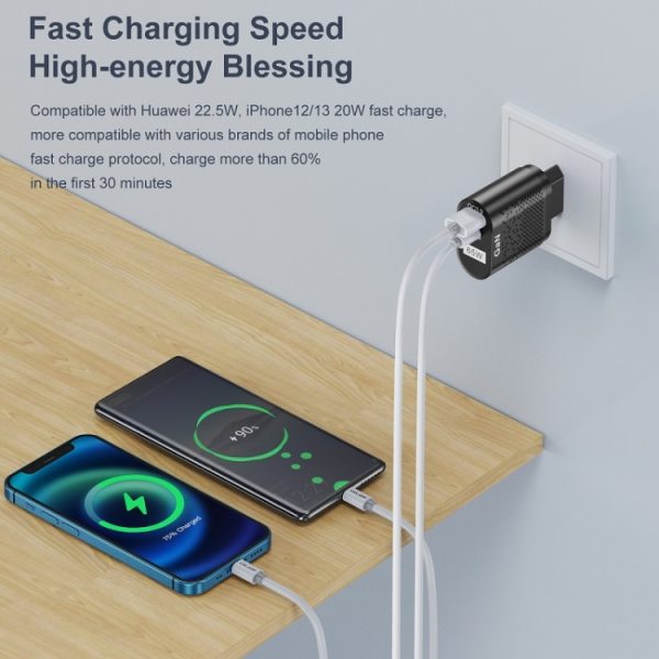 65W GaN mobiele telefoon oplader PD snellader computeradapter, Black EU Plug, Black UK Plug, Black US Plug, Black AU Plug, Black KR Plug, White EU Plug, White UK Plug, White US Plug, White AU Plug, White KR Plug