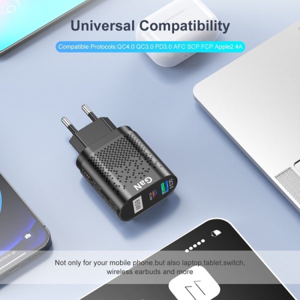 65W GaN mobiele telefoon oplader PD snellader computeradapter, Black EU Plug, Black UK Plug, Black US Plug, Black AU Plug, Black KR Plug, White EU Plug, White UK Plug, White US Plug, White AU Plug, White KR Plug