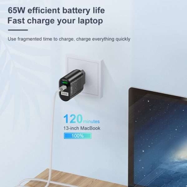 65W GaN mobiele telefoon oplader PD snellader computeradapter, Black EU Plug, Black UK Plug, Black US Plug, Black AU Plug, Black KR Plug, White EU Plug, White UK Plug, White US Plug, White AU Plug, White KR Plug