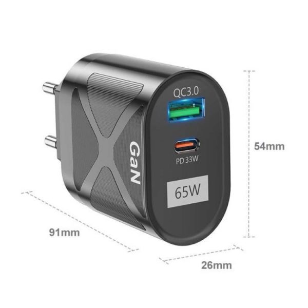 65W GAN PD + QC3.0 Snellader Telefoon Notebook Computer Universele oplaadkop, EU Plug Black, UK Plug Black, US Plug Black, AU Plug Black, EU Plug White, UK Plug White, US Plug White, AU Plug White
