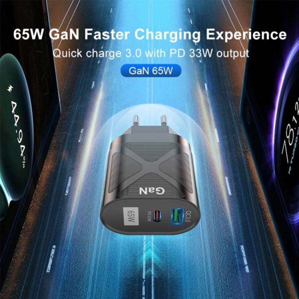 65W GAN PD + QC3.0 Snellader Telefoon Notebook Computer Universele oplaadkop, EU Plug Black, UK Plug Black, US Plug Black, AU Plug Black, EU Plug White, UK Plug White, US Plug White, AU Plug White