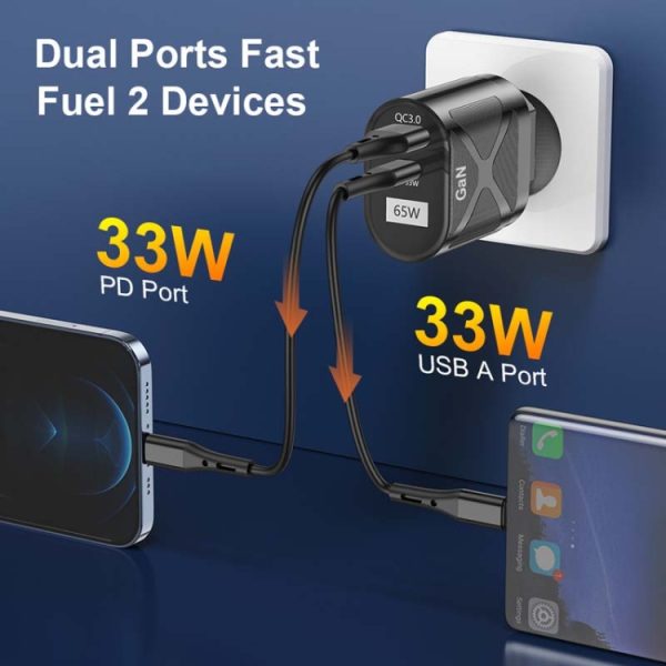 65W GAN PD + QC3.0 Snellader Telefoon Notebook Computer Universele oplaadkop, EU Plug Black, UK Plug Black, US Plug Black, AU Plug Black, EU Plug White, UK Plug White, US Plug White, AU Plug White