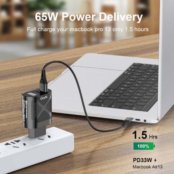 65W GAN PD + QC3.0 Snellader Telefoon Notebook Computer Universele oplaadkop, EU Plug Black, UK Plug Black, US Plug Black, AU Plug Black, EU Plug White, UK Plug White, US Plug White, AU Plug White