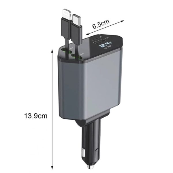 4-in-1 120W multifunctionele USB intrekbare dual-line digitale display autosnellader