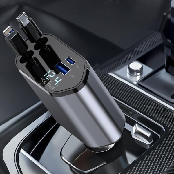 4-in-1 120W multifunctionele USB intrekbare dual-line digitale display autosnellader
