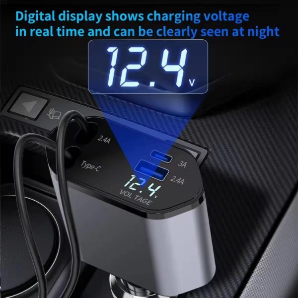 4-in-1 120W multifunctionele USB intrekbare dual-line digitale display autosnellader