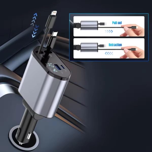 4-in-1 120W multifunctionele USB intrekbare dual-line digitale display autosnellader