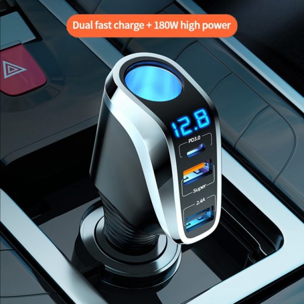 DY48TC 188W USB-C / Type-C + USB dubbele poort multifunctionele autolader met sigarettenaansteker