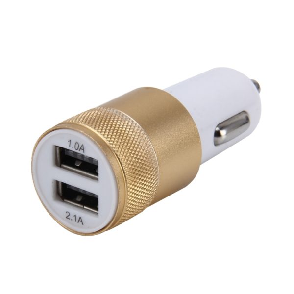 10 STKS Auto Auto 5V Dual USB 2.1A / 1A sigarettenaanstekeradapter voor de meeste telefoons (goud)