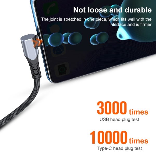 6A 66W USB naar USB-C / Type-C elleboog mobiele telefoon game snelle datakabel, 0.5m, 1m, 2m, 3m