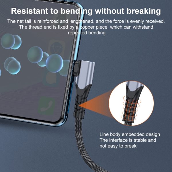 6A 66W USB naar USB-C / Type-C elleboog mobiele telefoon game snelle datakabel, 0.5m, 1m, 2m, 3m