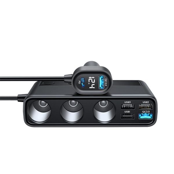 JOYROOM JR-CL06 9 in 1 154W PD USB-C / Type-C + Dual QC3.0 USB + 3 USB + 3 sigarettenaanstekergaten Digitaal display Autolader, JR-CL06