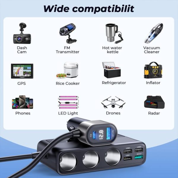 JOYROOM JR-CL06 9 in 1 154W PD USB-C / Type-C + Dual QC3.0 USB + 3 USB + 3 sigarettenaanstekergaten Digitaal display Autolader, JR-CL06