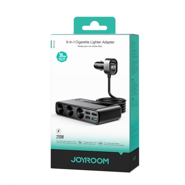 JOYROOM JR-CL06 9 in 1 154W PD USB-C / Type-C + Dual QC3.0 USB + 3 USB + 3 sigarettenaanstekergaten Digitaal display Autolader, JR-CL06
