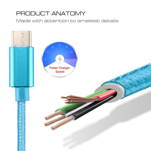 Gebreide textuur USB naar USB-C / Type-C datasynchronisatie-oplaadkabel, kabellengte: 3 m, 3A totaal vermogen, 2A gegevensoverdracht