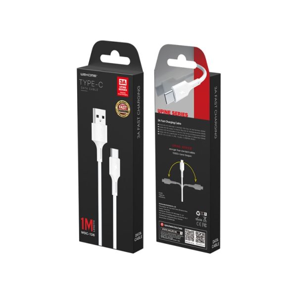 WK WDC-136 USB naar Type-C / USB-C 3A snellaaddatakabel, USB to Type-C(White)