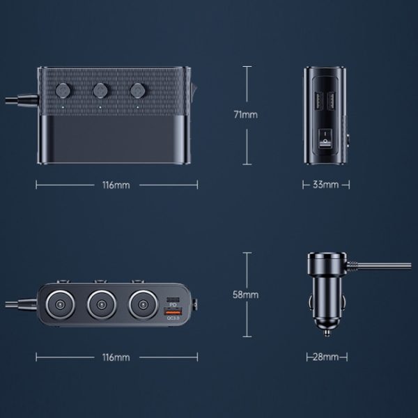 Auto Sigarettenaansteker USB3.0/PD Interface 128W Autolader