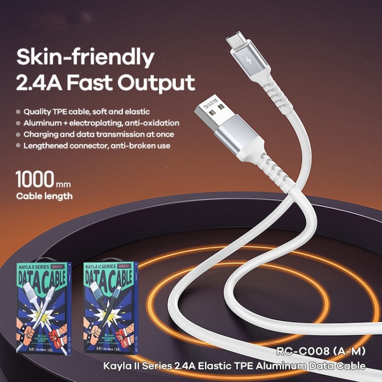 REMAX RC-C008 2.4A TPE zachte anti-breuk datakabel, lengte 1m, USB To Micro USB, USB To 8 Pin