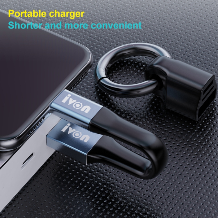 IVON CA90 3.1A Max USB naar USB-C / Type-C draagbare datakabel met ring, lengte: 14,5 cm