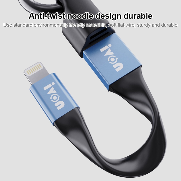 IVON CA90 3.1A Max USB naar USB-C / Type-C draagbare datakabel met ring, lengte: 14,5 cm