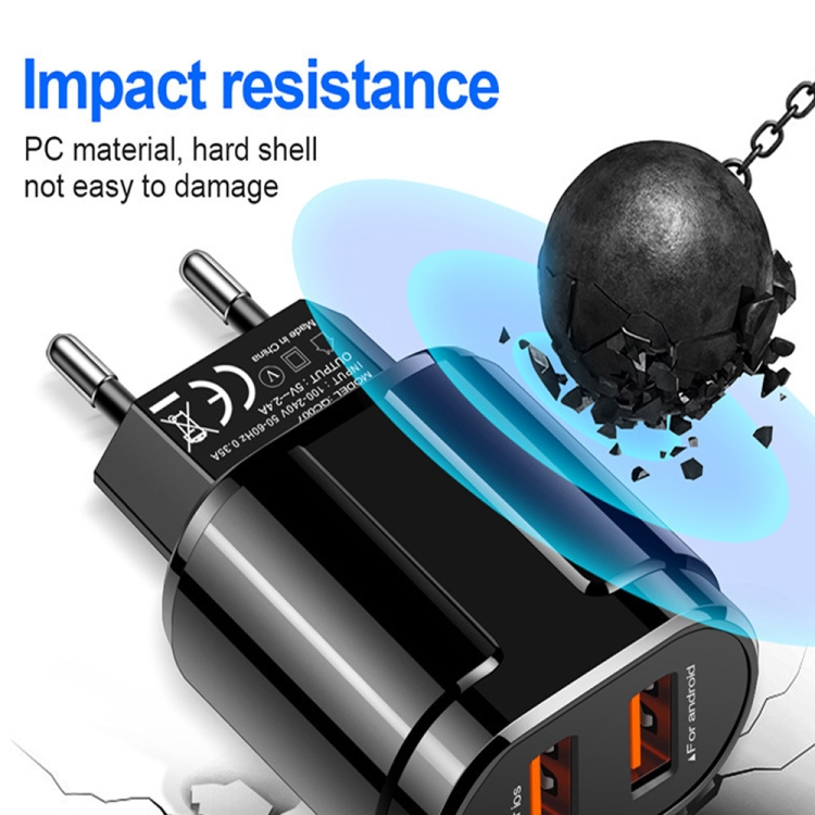 Dubbele USB draagbare reisoplader + 1 meter USB naar Type-C datakabel, EU-stekker