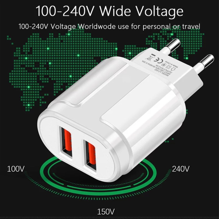 Dubbele USB draagbare reisoplader + 1 meter USB naar Type-C datakabel, EU-stekker