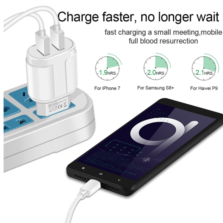 Dubbele USB draagbare reisoplader + 1 meter USB naar Type-C datakabel, EU-stekker
