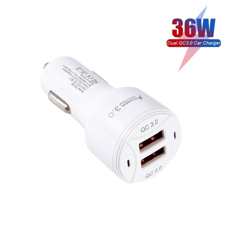 TE-092 36W dubbele QC3.0 USB snelle autolader + USB naar micro-USB datakabelset