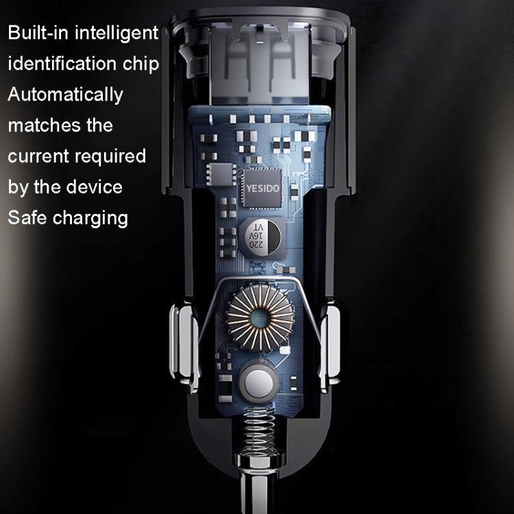 Autolader QC3.0+PD30W Type-C/USB-C+USB Dual Port Quick Charge, Yesido Y54 With 8 Pin To Type-C/USB-C Line, Yesido Y55 With Double Type-C/USB-C Port Line