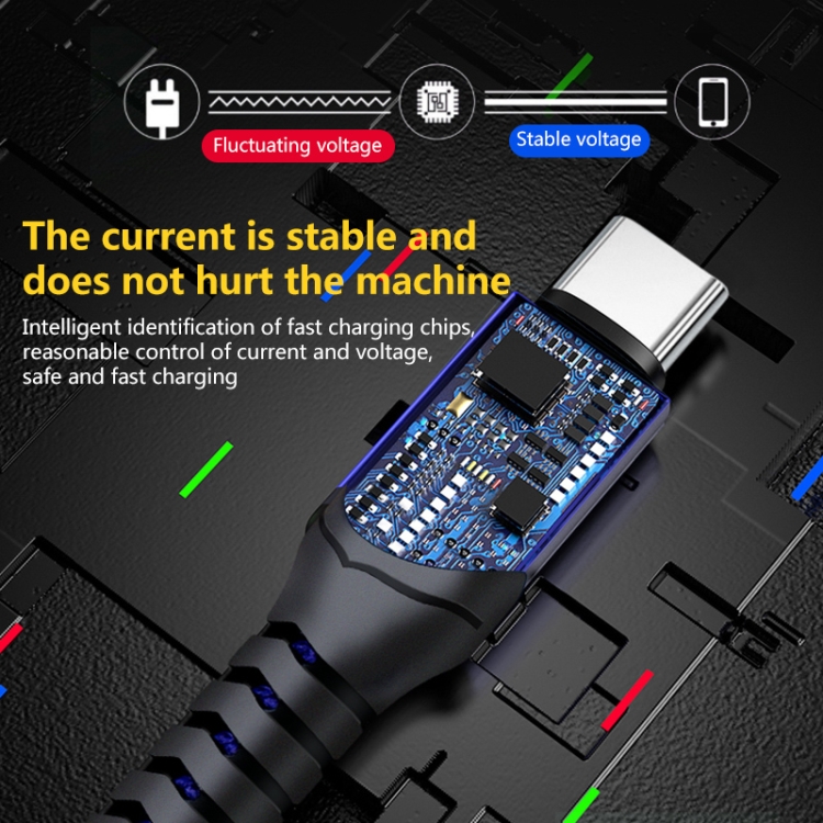 6A geweven USB-oplaadkabel, kabellengte: 1m, USB-C / Type-C, Micro USB, 8 Pin