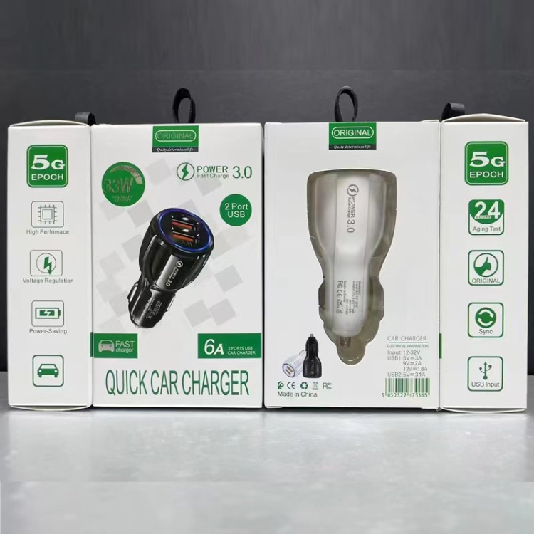 Qc3.0 dubbele USB-autolader + micro-USB-snellaadkabel Autolaadset, Micro USB (White), Micro USB (Black)