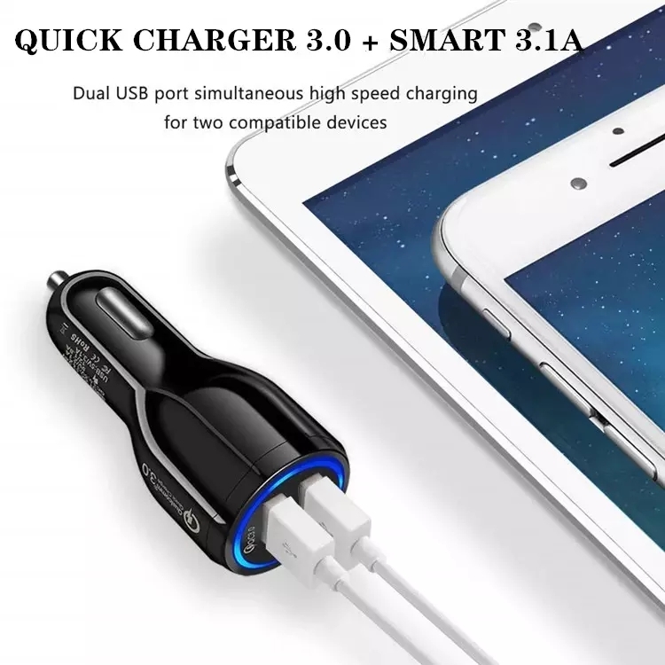 Qc3.0 Dual USB Car Charging + Type-C snellaadkabel Car Charging Kit, Type-C (Black), Type-C (White)