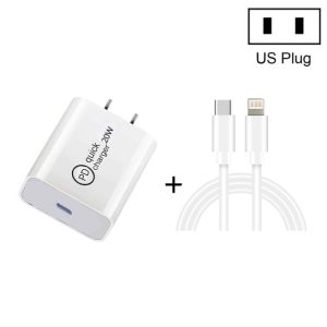 SDC-20W 2 in 1 PD 20W USB-C / Type-C reislader + 3A PD3.0 USB-C / Type-C naar 8-pins snellaaddatakabelset, kabellengte: 1m,, US Plug, EU Plug, UK Plug