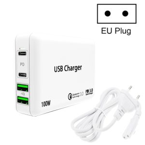 PD 100W dubbele USB-C / Type-C + dubbele USB 4-poorts oplader met voedingskabel voor Apple / Huawei / Samsung-laptop, EU Plug, US Plug, UK Plug