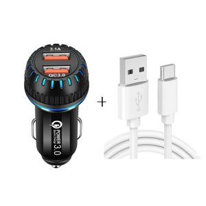 YSY-349 QC3.0 USB-autolader met dubbele poort + 3A USB naar USB-C / Type-C datakabel, lengte: 1m, with USB-C / Type-C Cable