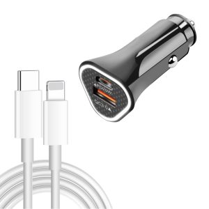 TE-P23 38W PD USB-C / Type-C + QC3.0 USB Driehoek Autolader + USB-C / Type-C naar 8 Pin Datakabel, Lengte: 1m, with Type-C to 8 Pin Cable