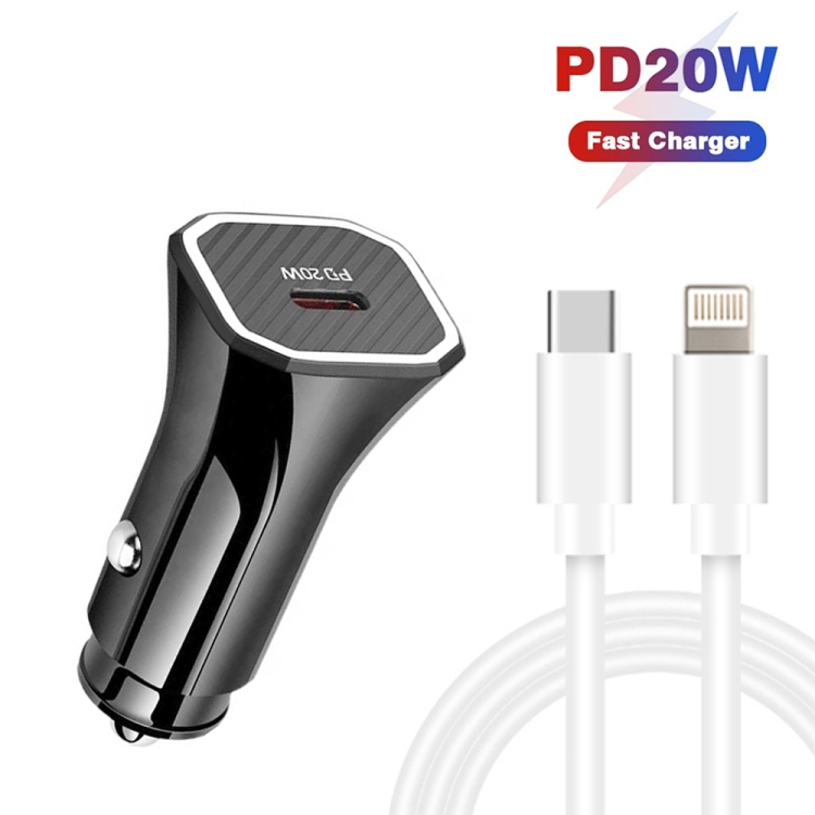 TE-P2 PD20W USB-C / Type-C autolader met Type-C naar 8-pins datakabel, Type-C to 8 Pin Data Cable (Black), Type-C to 8 Pin Data Cable (White)