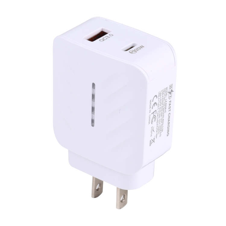 LZ-822A+C PD 20W USB-C / Type-C + QC 3.0 USB snelle reislader,, US Plug, EU Plug
